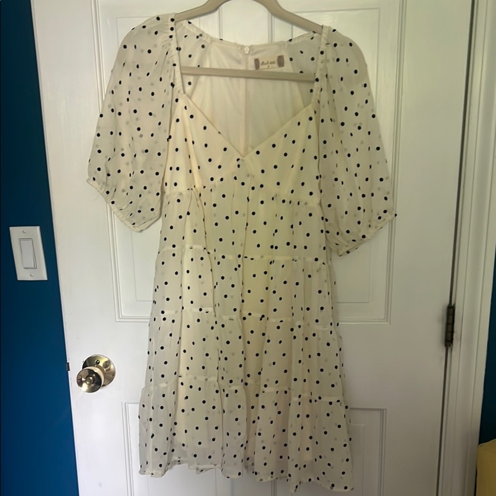 Altar'd State Black and Cream polka dots Mini Dress with Sweetheart Neckline